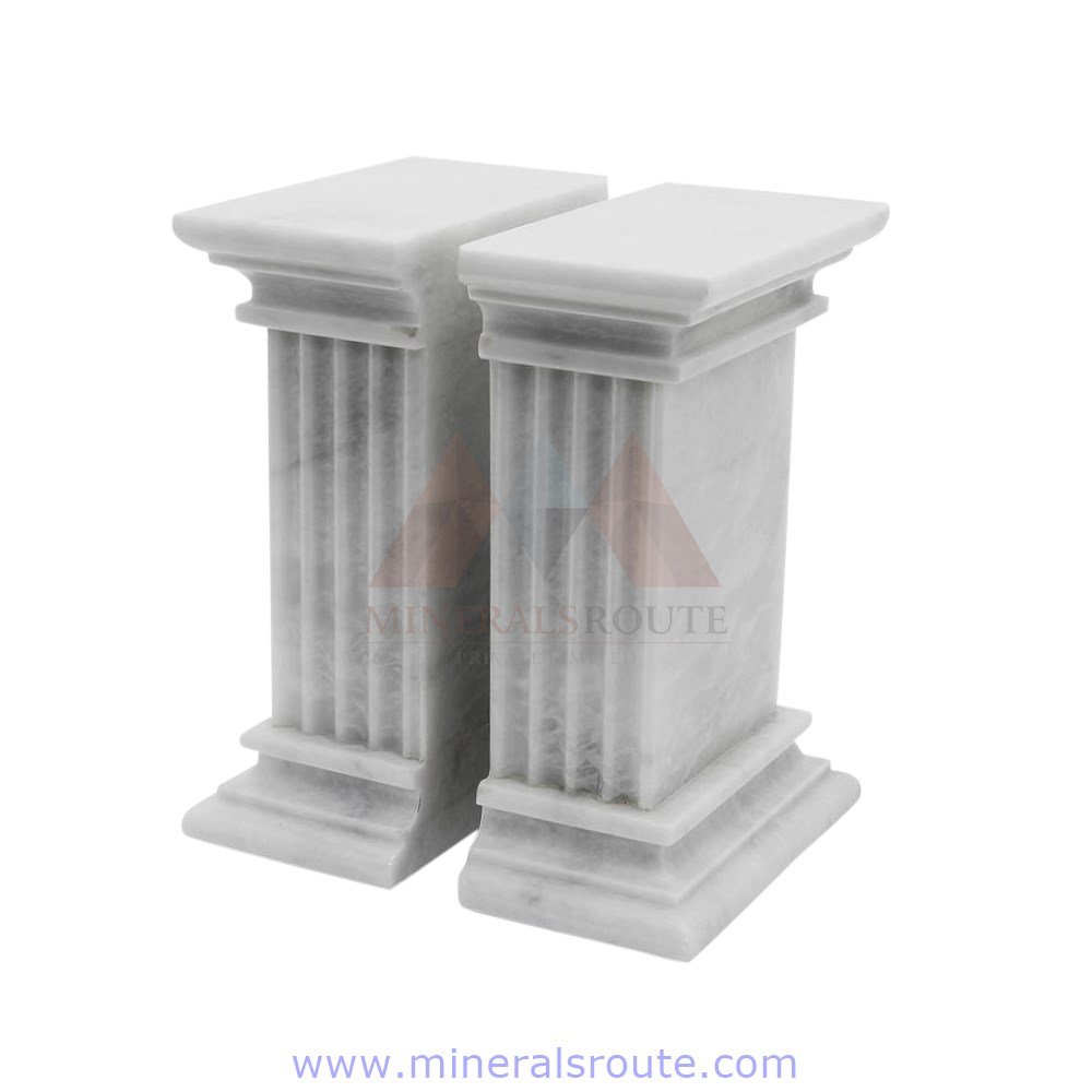 Coulmn Shape White Marble Bookends