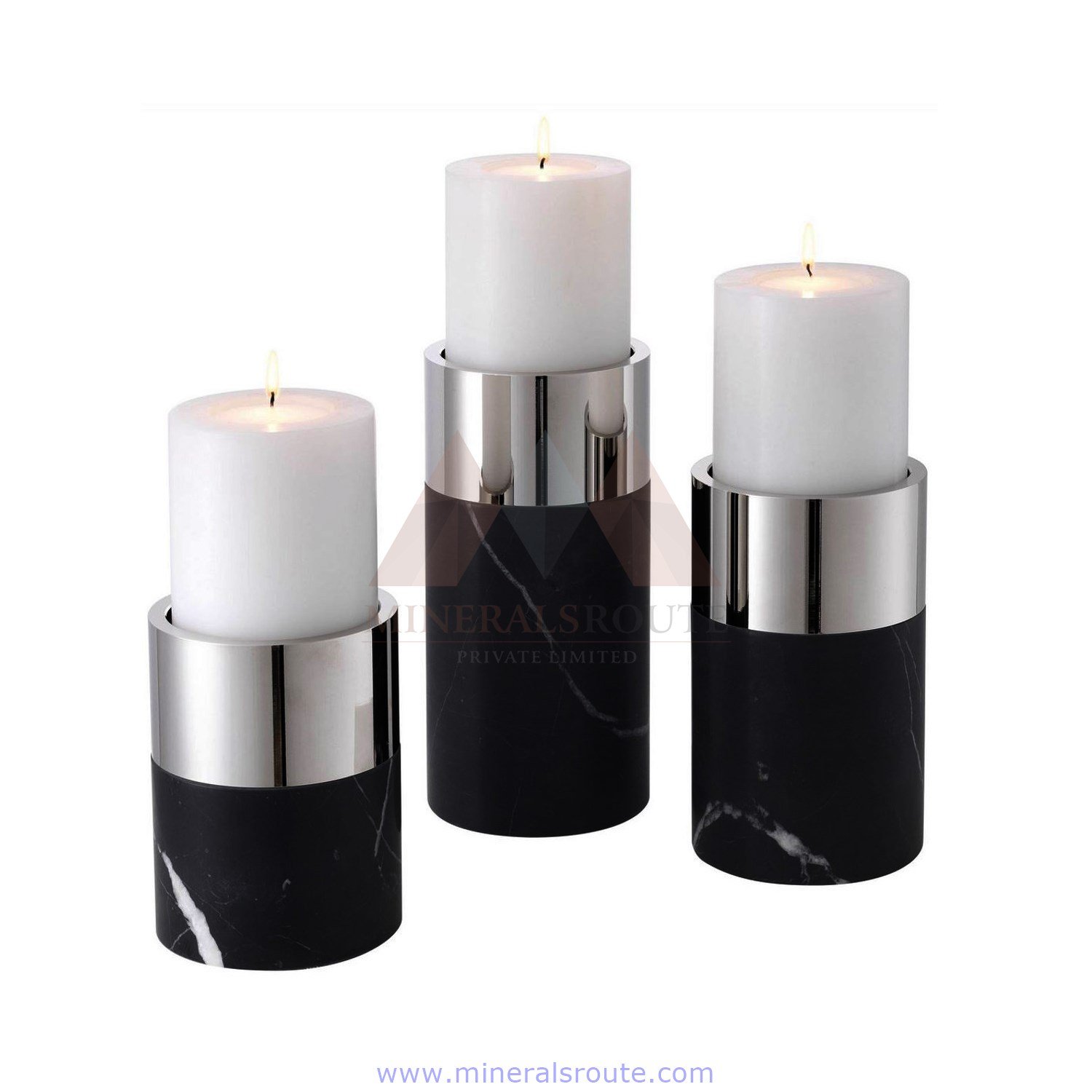 Cylinder Shape Marble and steel Candle Holder