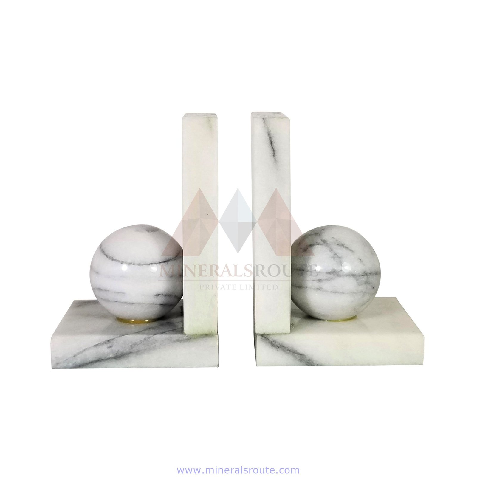 White Marble Bookends with Spheres